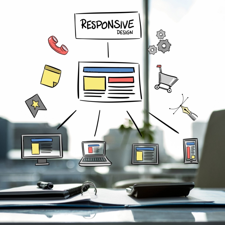 digital composite of business graphics with office background